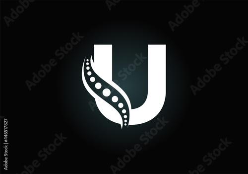 Initial U monogram letter alphabet with chiropractic spine logo. Spinal care icon. Font emblem. Modern logotype for orthopedic business and company identity.