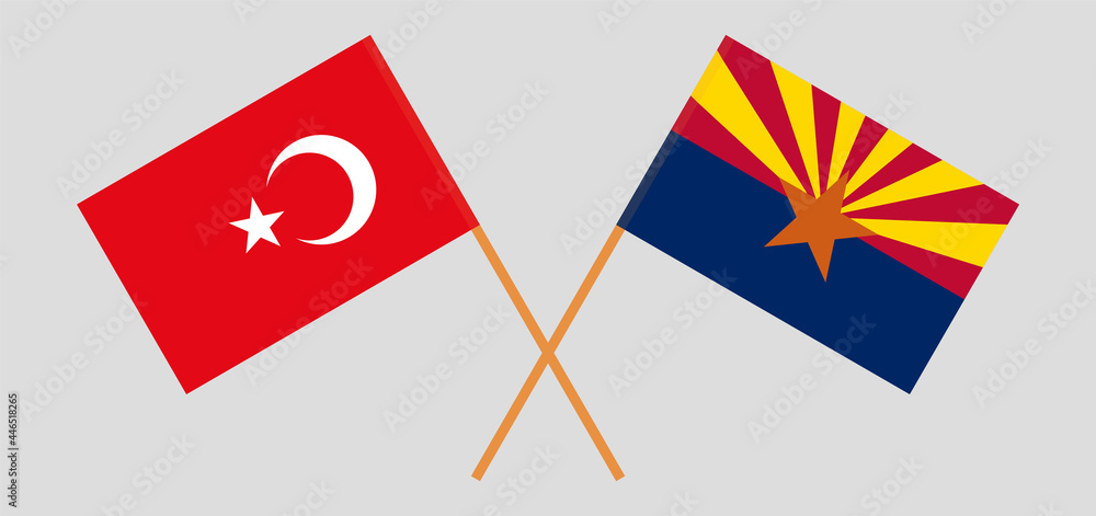 Crossed flags of the State of Arizona and Turkey. Official colors. Correct proportion Crossed flags of the State of Arizona and Turkey. Official colors. Correct proportion