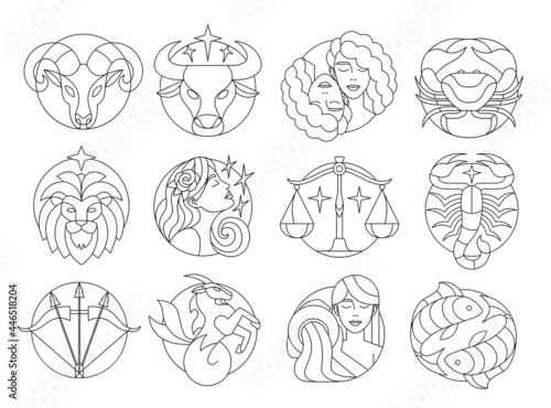 Set of traditional western zodiac signs Vector illustration