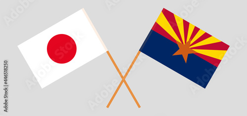 Crossed flags of Japan and the State of Arizona. Official colors. Correct proportion