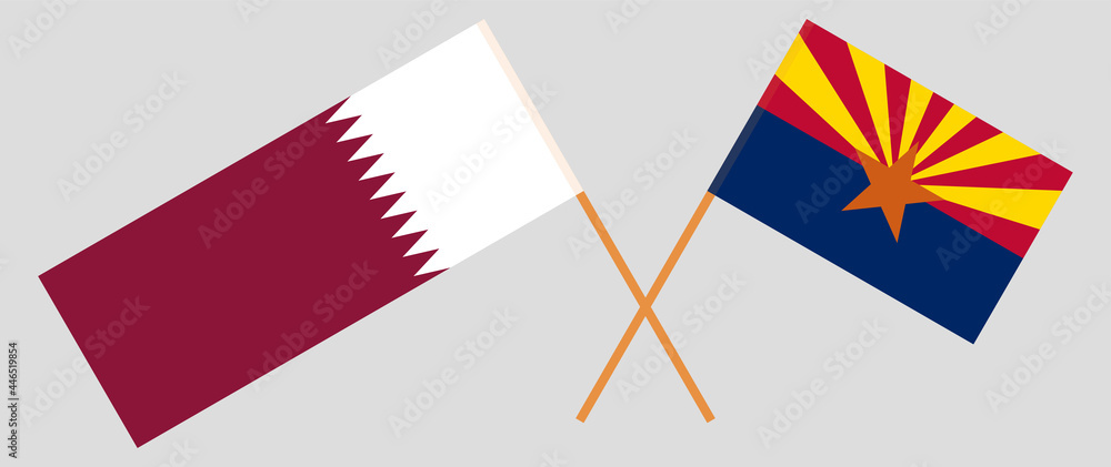 Fototapeta premium Crossed flags of Qatar and the State of Arizona. Official colors. Correct proportion