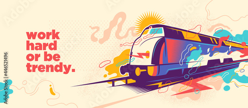 Abstract graffiti style banner design with retro train and slogan. Vector illustration.