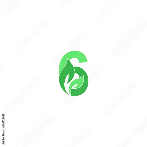 Number 6 logo leaf icon design concept