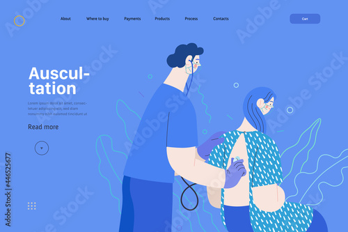 Auscultation - medical insurance web template. Modern flat vector