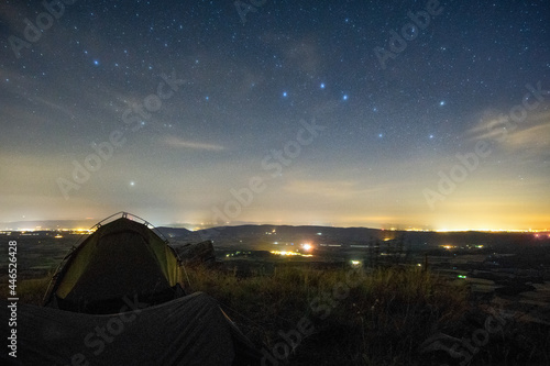 Big Dipper or Ursa Major constellation over rural landscape from campsite on hill top Provence  France