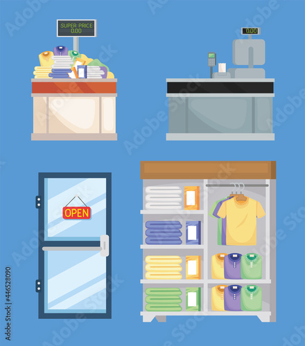 shopping market four icons