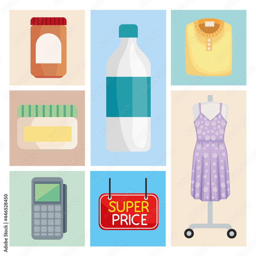 seven shopping market icons seven shopping market icons