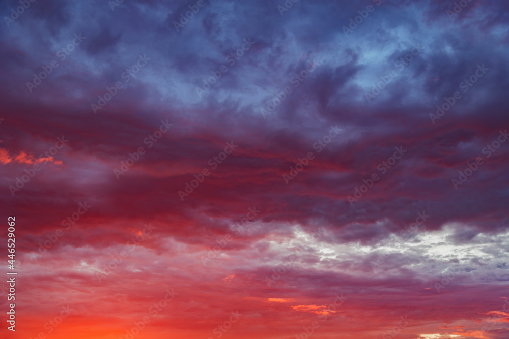 Fototapeta premium Amazing cloudscape on the sky at sunset time after rain.