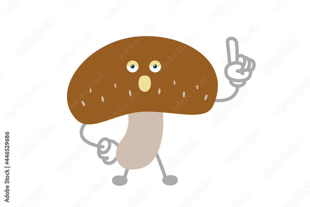 指差しするシンプルでかわいい椎茸のキャラクターのベクターイラスト 指差しするシンプルでかわいい椎茸のキャラクターのベクターイラスト