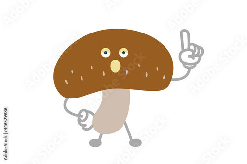 指差しするシンプルでかわいい椎茸のキャラクターのベクターイラスト