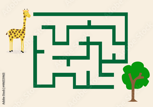 Maze Game For Kids. Help Giraffe Find Road to The Tree