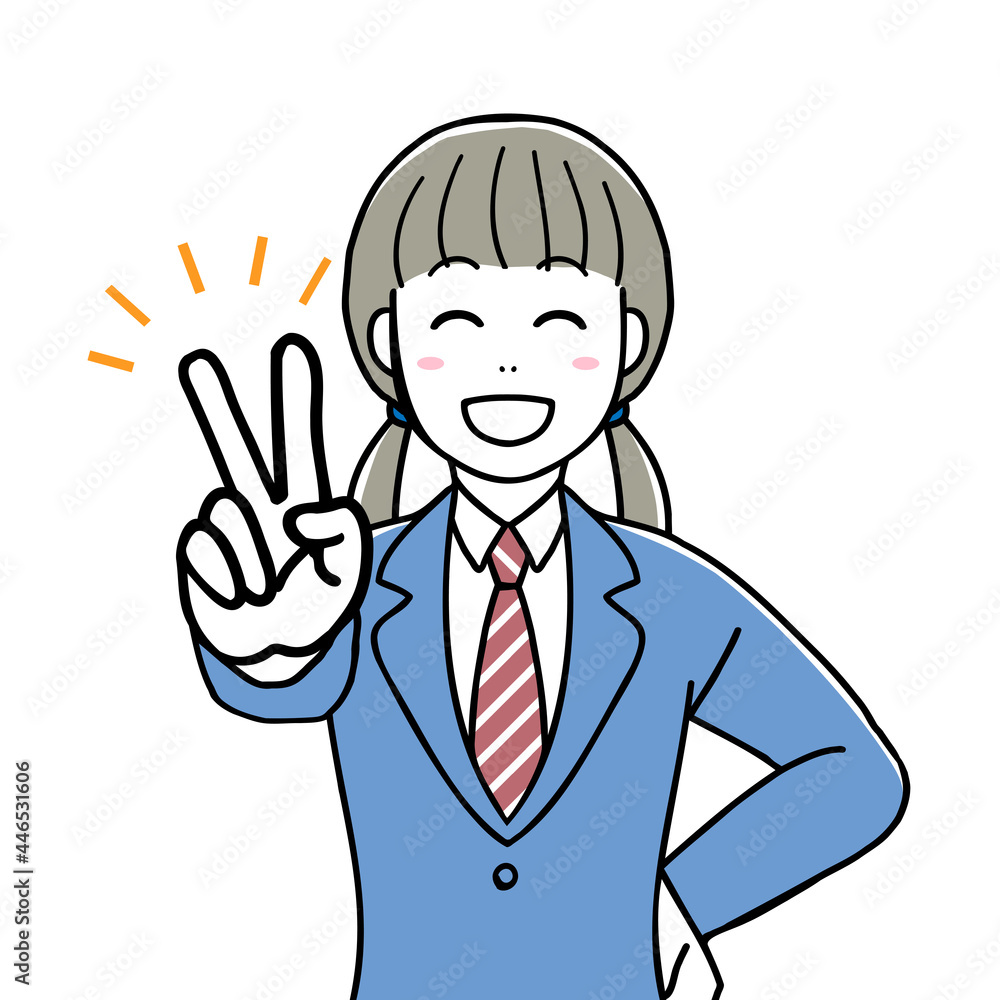 A high school girl making a V sign A high school girl making a V sign