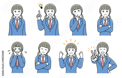 A set of facial expressions of a high school girl