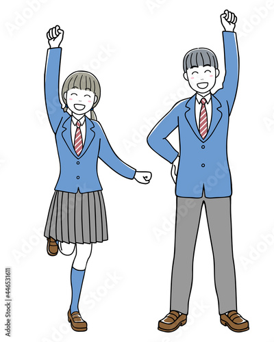 A couple of high school students punching the air