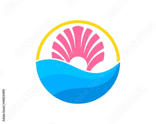 Circle shape with abstract beach wave and clams inside