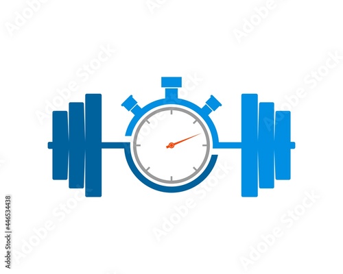 Gym barbell with modern stopwatch inside