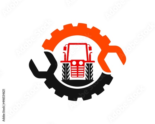Gear with repair wrench and farm tractor inside