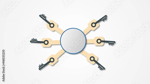 Motion Infographic elements on white and grey background. There are hands that hold something and text space. Flat and Paper cut design for intro, timeline, template, web cover and presentation.