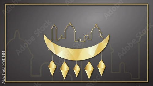 Opening template for Ramadan Kareem. Motion graphic design with moon in golden color. 4K 30fps clips.