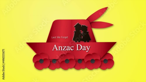 Motion graphic for Anzac Day on 25 April. Paper cut style. This clip was decorated with silhouette people, hat and poppy flower.