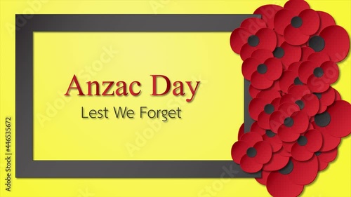 Motion graphic for Anzac Day on 25 April. Paper cut style. This clip was decorated with frame and poppy flower.
