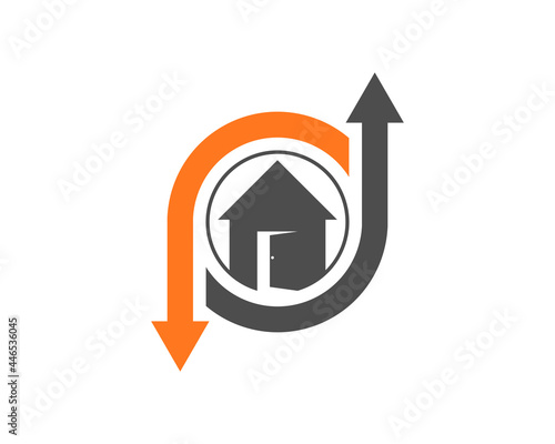 House with upside down arrow circle