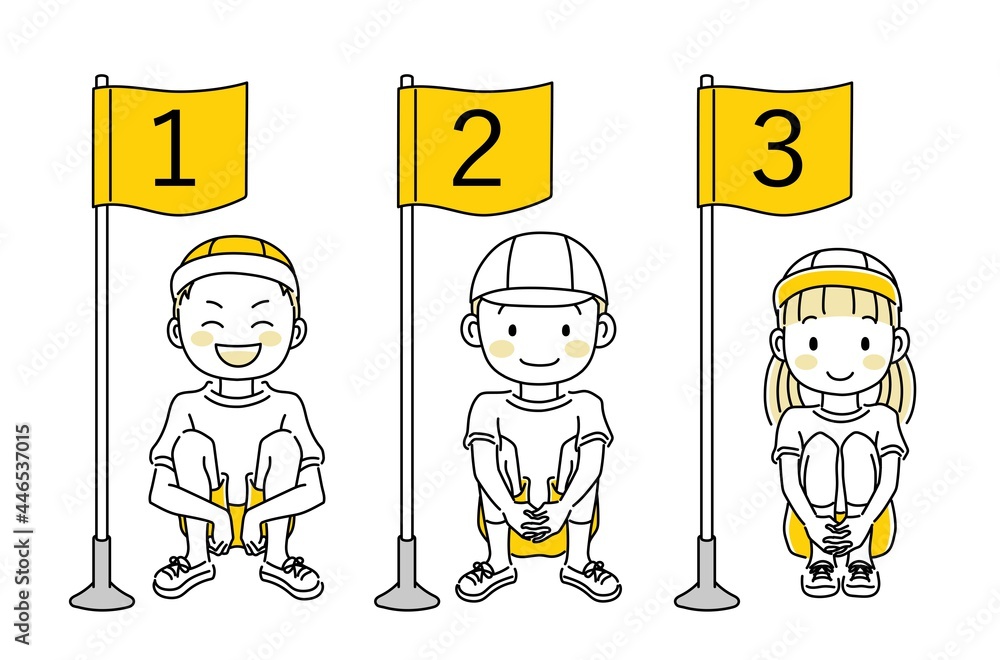 運動会の徒競走で等旗の順番に座る小学生 Stock Vector Adobe Stock