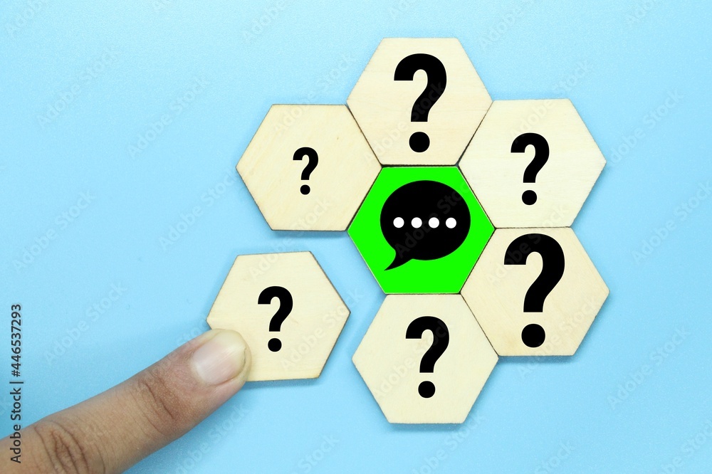 Fototapeta premium hexagon with questions and answers in the middle or Q and A.