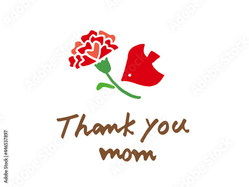 かわいいカーネーションとThank you momの文字の母の日のアイコン／手書きイラスト