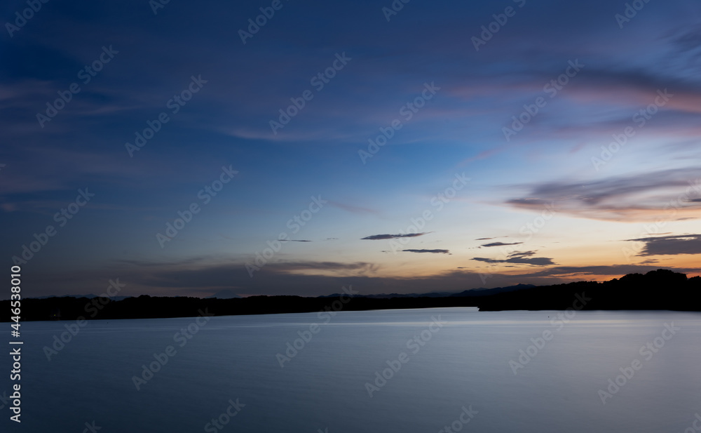 Fototapeta premium Cloudy Weather with Sunrise | Horizon lake | The Shadow Of The Clouds On The Water | Brighter Colours | No People Japan lake