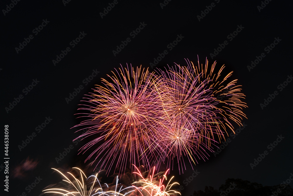 Fireworks on Black background in japan summer season Fireworks on Black background in japan summer season