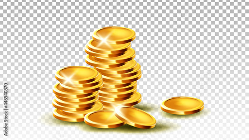 Coins Pile Stack Gambling Game Jackpot Vector. Stacked Metallic Coins Treasure Money For Payment And Buying Goods. Financial Wealth Fortune, Banking Pounds Template Realistic 3d Illustration