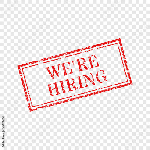 Red job vacancy on transparent fake background. Grunge job vacancies effect for tag, stamp, element,label
