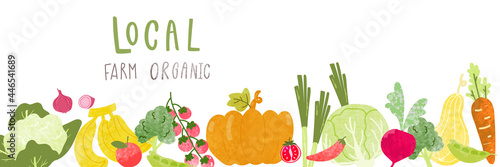 eat local food and vegetable organic farm support with water color texture and hand drawn vector