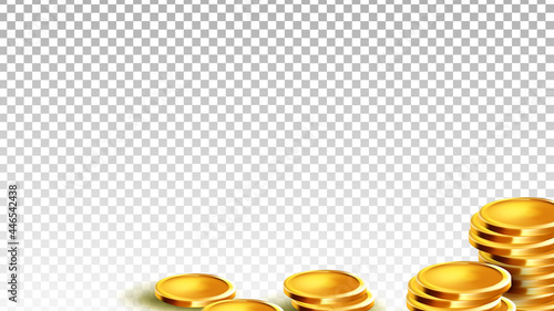Coins Money Financial Wealth And Budget Vector. Golden Coins Treasure Earning And Invest. Finance Income And Waste Of Salary, Economy Banking Pounds Template Realistic 3d Illustration