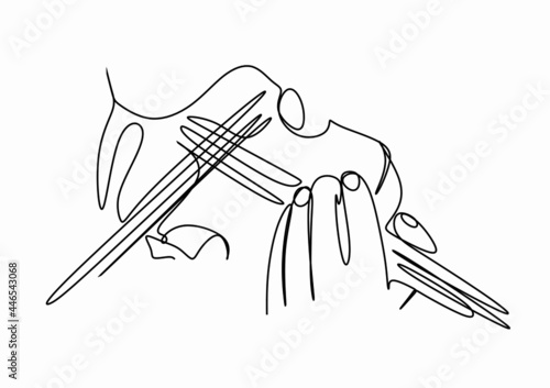 continuous one-line drawing of fingers playing the violin. The style of minimalism. Print for T-shirts, Banners, postcards