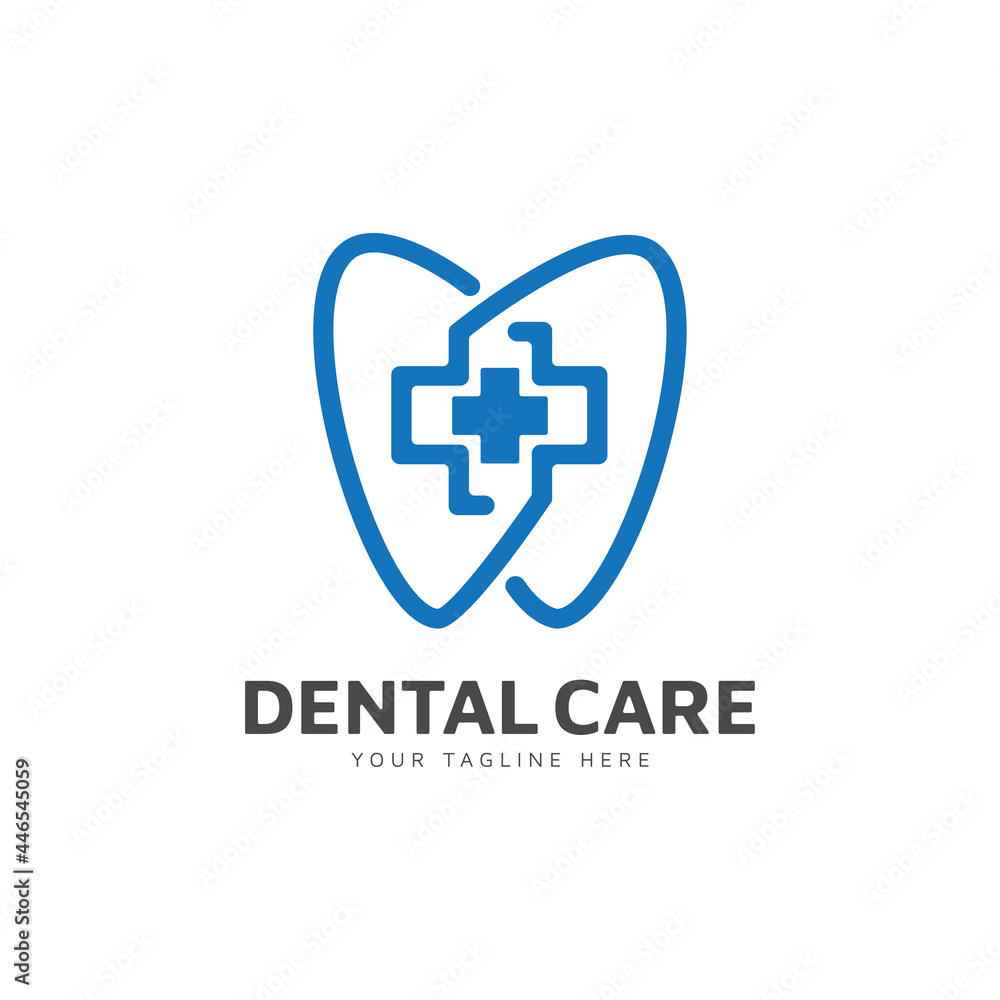 Dental care icon with line art style logo design Dental care icon with line art style logo design