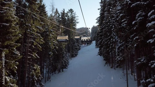 Hyperlapse video from Austria, Semmering, Stuhleck ski resort, moving towards the peek with the ski lift. photo