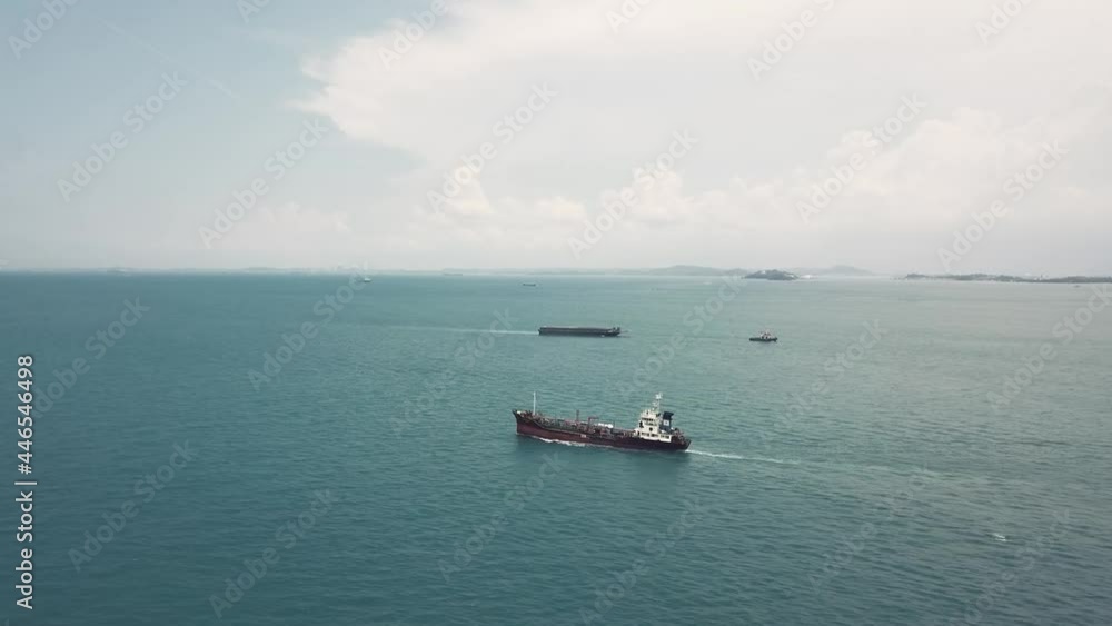 Drone shot of ships sailing in Singapore Straits Drone shot of ships sailing in Singapore Straits