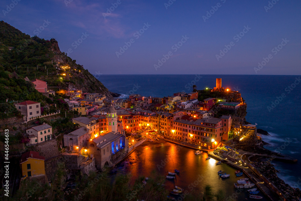 Vernazza at twilight or sunset travel and tourism- Cinque Terre, Italy