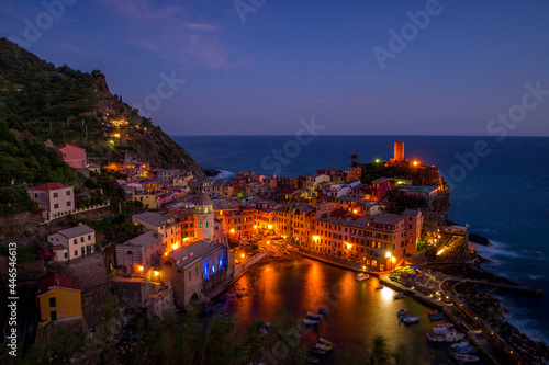 Vernazza at twilight or sunset travel and tourism- Cinque Terre, Italy