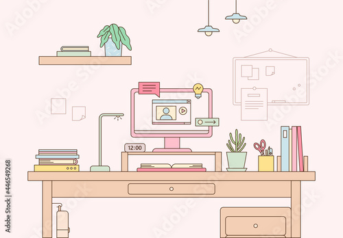 student study room. outline simple vector illustration.