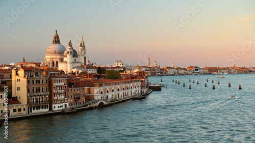 View of Venice skyline from cruise ship at sunset. Venice. Italy. © aquamarine4