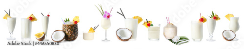 Set of Pina Colada cocktails on white background photo