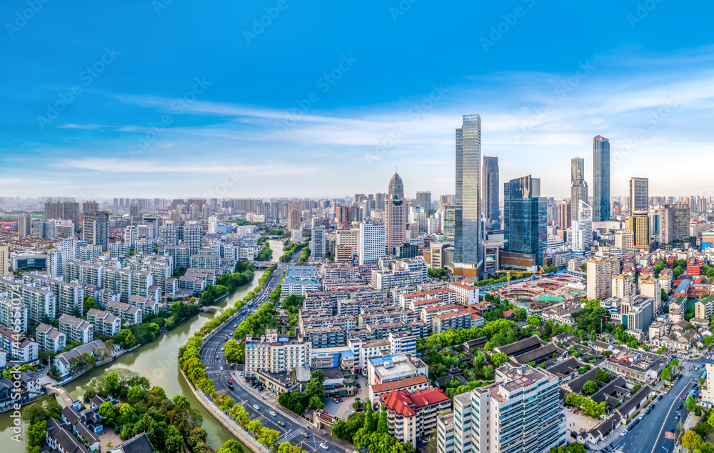 Naklejka premium Aerial photography of Wuxi city architecture landscape in China