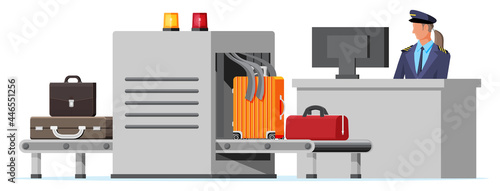 Airport Security Scanner Icon. Conveyor Belt With Passenger Luggage. Baggage Carousel Scan Isolated On White. Package X-ray Baggage. Security, Logistic And Delivery. Cartoon Flat Vector Illustration