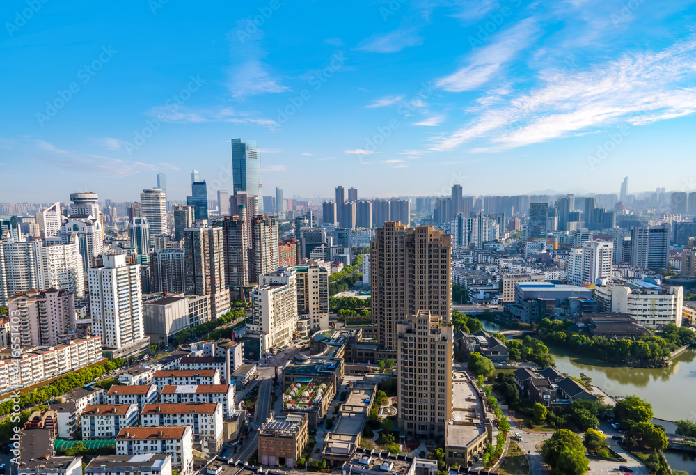 Aerial photography of Wuxi city architecture landscape in China Aerial photography of Wuxi city architecture landscape in China