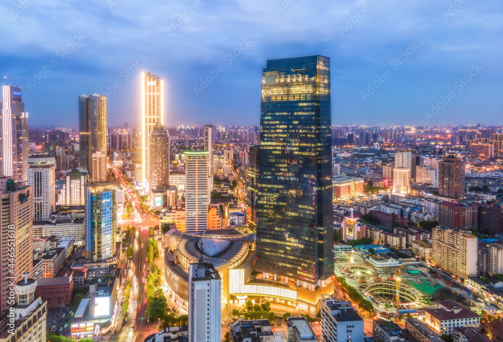Obraz premium Aerial photography China Yancheng city architectural landscape night view