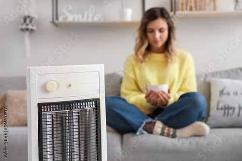 Young woman sitting in room...