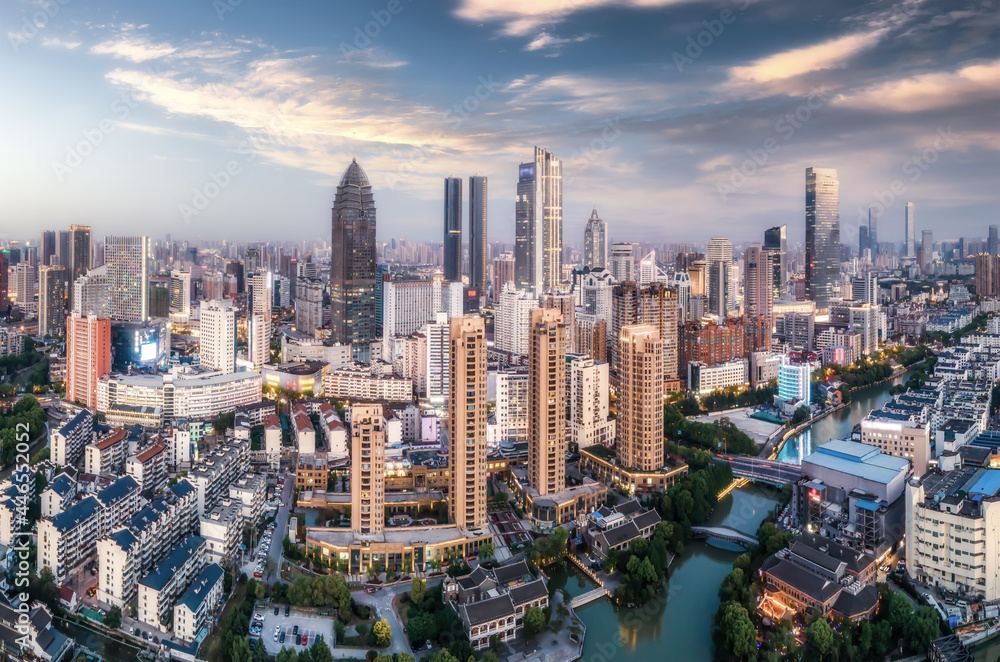 Fototapeta premium Aerial photography China Yancheng city architectural landscape night view